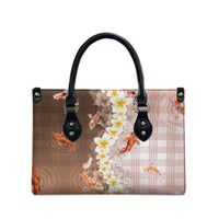 Hawaii And Japan Leather Bag Plumeria Lei With Koi Fish Beige LT05 - Polynesian Pride
