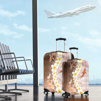 Hawaii And Japan Luggage Cover Plumeria Lei With Koi Fish Beige LT05 - Polynesian Pride