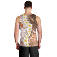 Hawaii And Japan Men Tank Top Plumeria Lei With Koi Fish Beige LT05 - Polynesian Pride