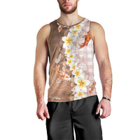 Hawaii And Japan Men Tank Top Plumeria Lei With Koi Fish Beige LT05 - Polynesian Pride