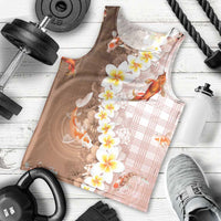 Hawaii And Japan Men Tank Top Plumeria Lei With Koi Fish Beige LT05 - Polynesian Pride