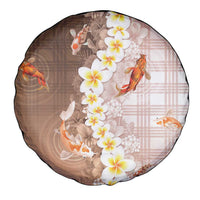 Hawaii And Japan Spare Tire Cover Plumeria Lei With Koi Fish Beige LT05 - Polynesian Pride