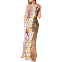 Hawaii And Japan Tank Maxi Dress Plumeria Lei With Koi Fish Beige LT05 - Polynesian Pride