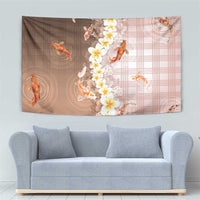 Hawaii And Japan Tapestry Plumeria Lei With Koi Fish Beige LT05 - Polynesian Pride
