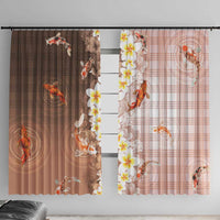 Hawaii And Japan Window Curtain Plumeria Lei With Koi Fish Beige LT05 With Hooks Beige - Polynesian Pride