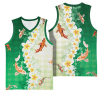 Hawaii And Japan Basketball Jersey Plumeria Lei With Koi Fish Green LT05 - Polynesian Pride