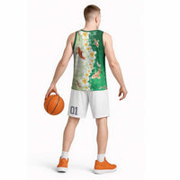 Hawaii And Japan Basketball Jersey Plumeria Lei With Koi Fish Green LT05 - Polynesian Pride