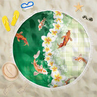 Hawaii And Japan Beach Blanket Plumeria Lei With Koi Fish Green LT05 One Size 150cm Green - Polynesian Pride