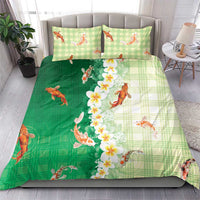 Hawaii And Japan Bedding Set Plumeria Lei With Koi Fish Green LT05 - Polynesian Pride