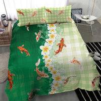 Hawaii And Japan Bedding Set Plumeria Lei With Koi Fish Green LT05 - Polynesian Pride