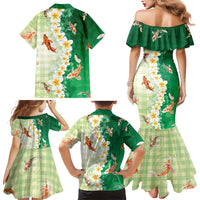 Hawaii And Japan Family Matching Mermaid Dress and Hawaiian Shirt Plumeria Lei With Koi Fish Green LT05 - Polynesian Pride
