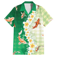 Hawaii And Japan Family Matching Mermaid Dress and Hawaiian Shirt Plumeria Lei With Koi Fish Green LT05 Dad's Shirt - Short Sleeve Green - Polynesian Pride