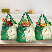 Hawaii And Japan Grocery Bag Plumeria Lei With Koi Fish Green LT05 3-pack One Size Green - Polynesian Pride