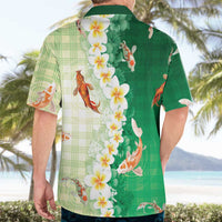 Hawaii And Japan Hawaiian Shirt Plumeria Lei With Koi Fish Green LT05 - Polynesian Pride