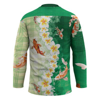 Hawaii And Japan Hockey Jersey Plumeria Lei With Koi Fish Green LT05 - Polynesian Pride