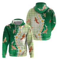 Hawaii And Japan Hoodie Plumeria Lei With Koi Fish Green LT05 - Polynesian Pride