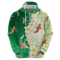 Hawaii And Japan Hoodie Plumeria Lei With Koi Fish Green LT05 - Polynesian Pride