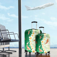 Hawaii And Japan Luggage Cover Plumeria Lei With Koi Fish Green LT05 - Polynesian Pride