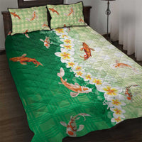 Hawaii And Japan Quilt Bed Set Plumeria Lei With Koi Fish Green LT05 Green - Polynesian Pride