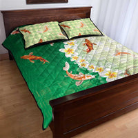 Hawaii And Japan Quilt Bed Set Plumeria Lei With Koi Fish Green LT05 - Polynesian Pride