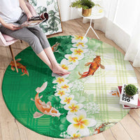 Hawaii And Japan Round Carpet Plumeria Lei With Koi Fish Green LT05 - Polynesian Pride