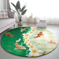 Hawaii And Japan Round Carpet Plumeria Lei With Koi Fish Green LT05 - Polynesian Pride