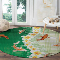 Hawaii And Japan Round Carpet Plumeria Lei With Koi Fish Green LT05 - Polynesian Pride