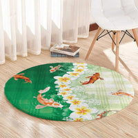 Hawaii And Japan Round Carpet Plumeria Lei With Koi Fish Green LT05 - Polynesian Pride