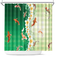 Hawaii And Japan Shower Curtain Plumeria Lei With Koi Fish Green LT05 Green - Polynesian Pride