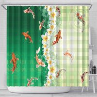 Hawaii And Japan Shower Curtain Plumeria Lei With Koi Fish Green LT05 - Polynesian Pride