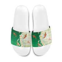 Hawaii And Japan Slide Sandals Plumeria Lei With Koi Fish Green LT05 Green - Polynesian Pride