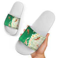 Hawaii And Japan Slide Sandals Plumeria Lei With Koi Fish Green LT05 - Polynesian Pride