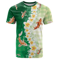 Hawaii And Japan T Shirt Plumeria Lei With Koi Fish Green LT05 Green - Polynesian Pride
