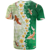 Hawaii And Japan T Shirt Plumeria Lei With Koi Fish Green LT05 - Polynesian Pride