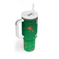Hawaii And Japan Tumbler With Handle Plumeria Lei With Koi Fish Green LT05 - Polynesian Pride