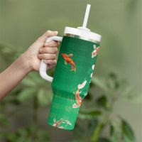 Hawaii And Japan Tumbler With Handle Plumeria Lei With Koi Fish Green LT05 - Polynesian Pride