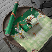 Hawaii And Japan Wrapping Paper Plumeria Lei With Koi Fish Green LT05 - Polynesian Pride