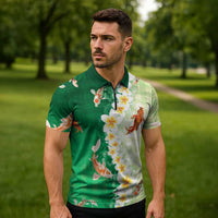 Hawaii And Japan Zipper Polo Shirt Plumeria Lei With Koi Fish Green LT05 - Polynesian Pride
