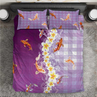 Hawaii And Japan Bedding Set Plumeria Lei With Koi Fish Purple LT05 Purple - Polynesian Pride