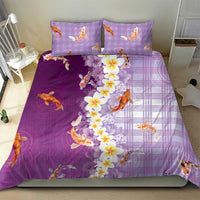 Hawaii And Japan Bedding Set Plumeria Lei With Koi Fish Purple LT05 - Polynesian Pride