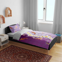 Hawaii And Japan Bedding Set Plumeria Lei With Koi Fish Purple LT05 - Polynesian Pride