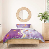 Hawaii And Japan Bedding Set Plumeria Lei With Koi Fish Purple LT05 - Polynesian Pride