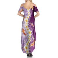 Hawaii And Japan Family Matching Summer Maxi Dress and Hawaiian Shirt Plumeria Lei With Koi Fish Purple - Polynesian Pride
