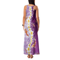 Hawaii And Japan Family Matching Tank Maxi Dress and Hawaiian Shirt Plumeria Lei With Koi Fish Purple - Polynesian Pride