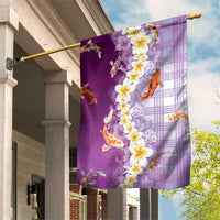 Hawaii And Japan Garden Flag Plumeria Lei With Koi Fish Purple LT05 House Flag Purple - Polynesian Pride