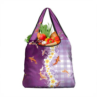 Hawaii And Japan Grocery Bag Plumeria Lei With Koi Fish Purple LT05 1-pack One Size Purple - Polynesian Pride