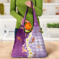 Hawaii And Japan Grocery Bag Plumeria Lei With Koi Fish Purple LT05 - Polynesian Pride