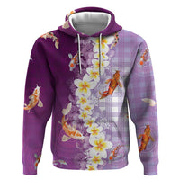 Hawaii And Japan Hoodie Plumeria Lei With Koi Fish Purple LT05 Pullover Hoodie Purple - Polynesian Pride
