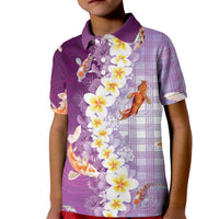 Hawaii And Japan Kid Polo Shirt Plumeria Lei With Koi Fish Purple LT05 Kid Purple - Polynesian Pride