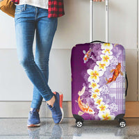 Hawaii And Japan Luggage Cover Plumeria Lei With Koi Fish Purple LT05 - Polynesian Pride